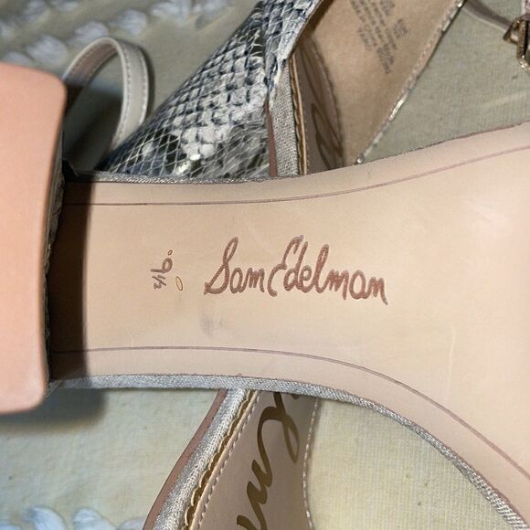 Sam Edelman Yaro Snakeskin Block Heel Open Toe Ankle Buckle Strap Sandals Pumps - Picture 7 of 8